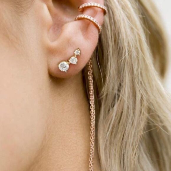 Gold / Sterling  Mini Diamond Climber Earrings - Picture 4 of 6